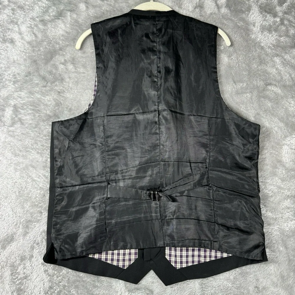 LRG Lifted Research Group Mens Black Suit Vest Waistcoat Plaid Lined Formal XL